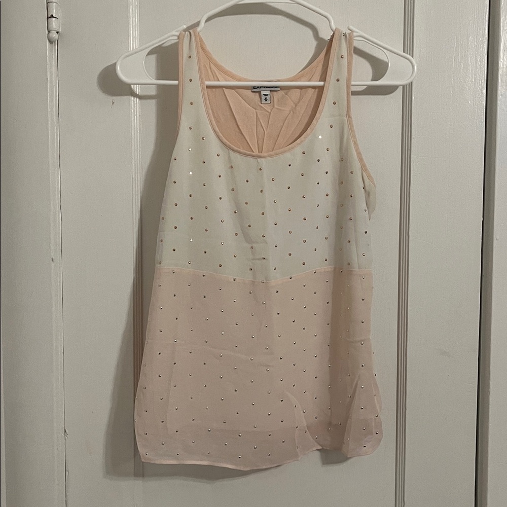 Express Cream and Pink Sleeveless Top with Studs